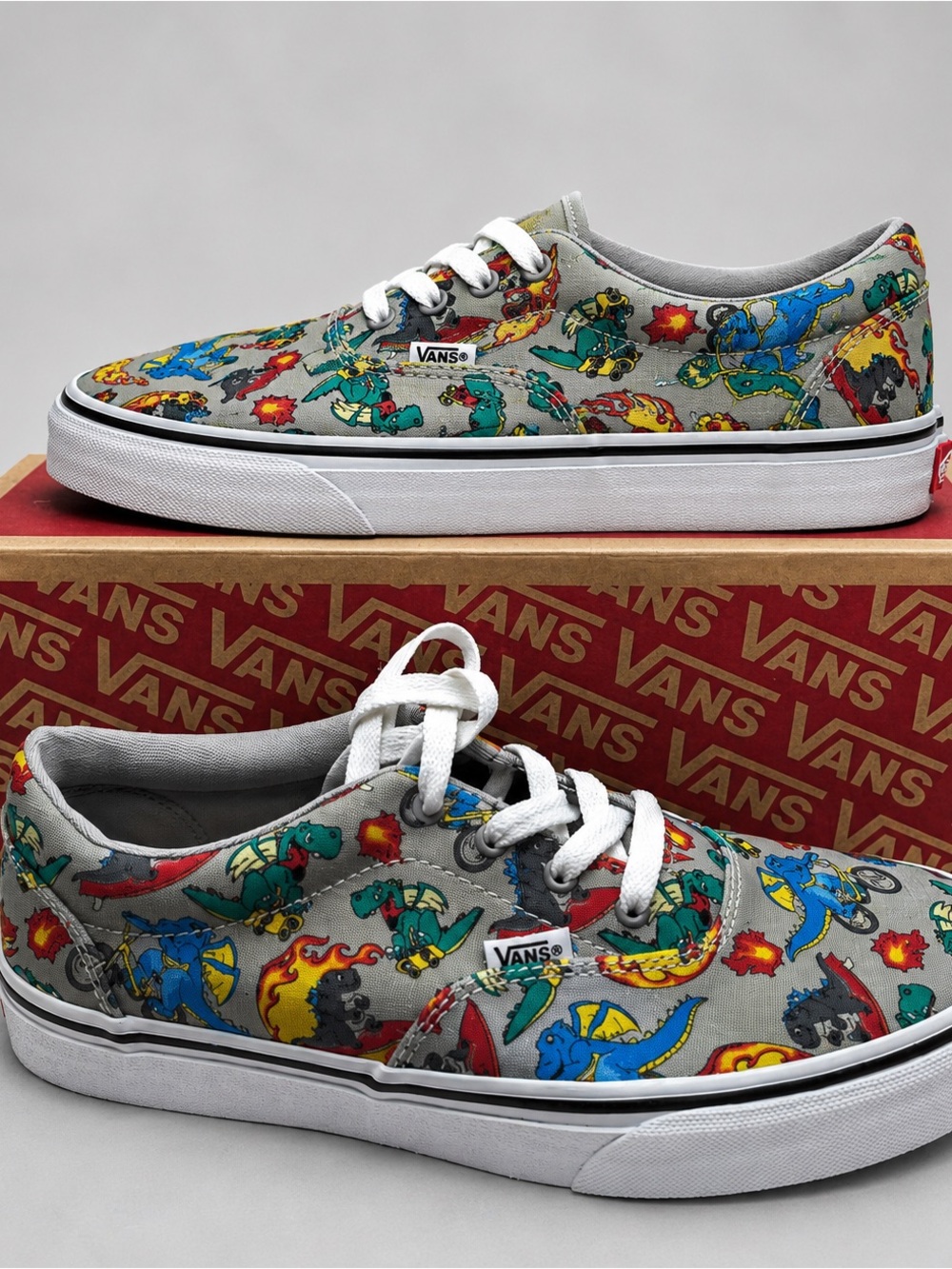 Vans Grey Canvas Sneakers with Colorful Dino Print - Picture 2 of 7